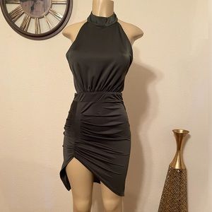 Olive Green Halter Open Tie Back Dress